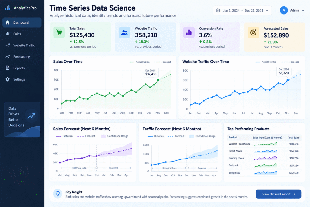 Time series data with historical and forecast trends